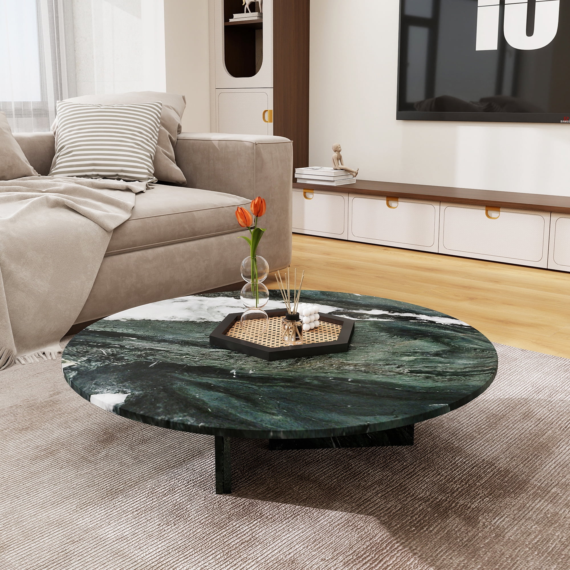 MDQMD Real Marble Coffee Table with Unique Texture for Living Room,Minimalist Luxury Coffee Table for Home Decor,Green