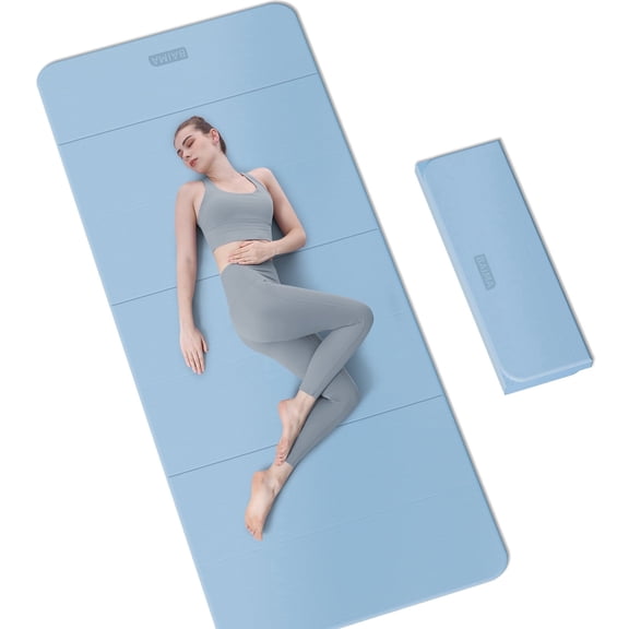 BAIMA Extra Wide Yoga Mat 31.5" x 75" length Large Non-Slip TPE Foldable,Exercise Matt for Yoga Pilates,Home Gym Flooring, Meditation(Blue Gray)