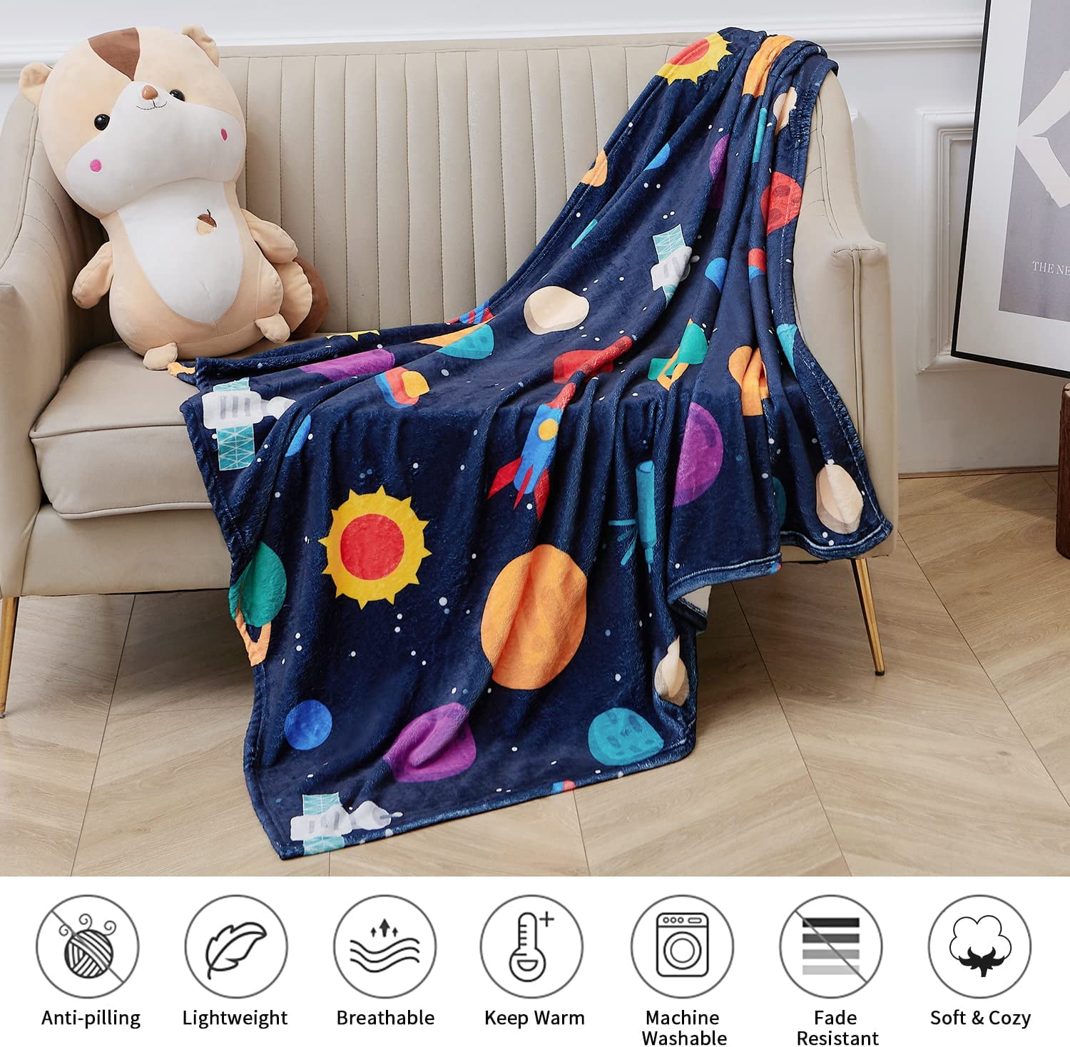 LHSHID Kids Throw Blanket for Boys Fleece Space Blanket Plush Dark Blue 40x50inch