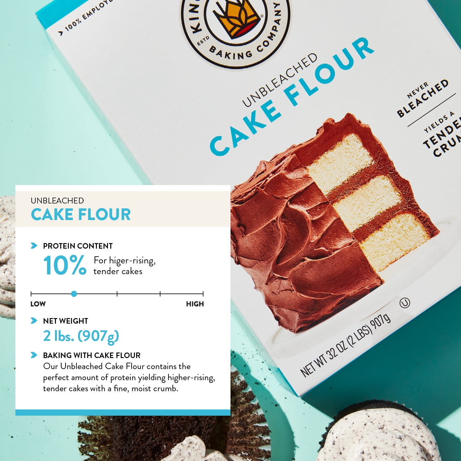 King Arthur Baking Company Non-GMO Project Verified, Preservative Free Unbleached and Unenriched Cake Flour, 2 lb Box