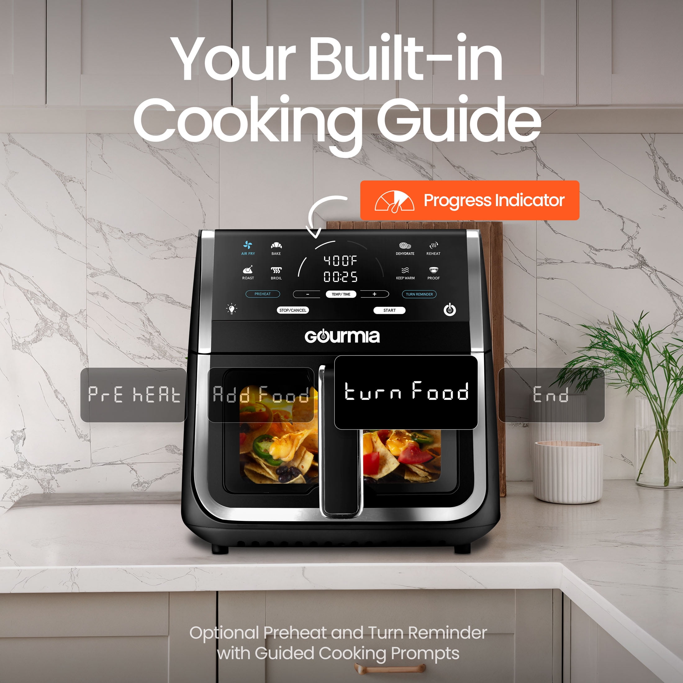 Gourmia 8 Qt Digital Window Air Fryer with 8 One-Touch Cooking Functions, Black