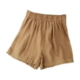 thumbnail image 3 of Admvng Womens Linen Shorts Lace Trim Elastic High Waist Casual Shorts for Vacation, 3 of 6