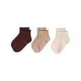 thumbnail image 4 of Memoi 3 Pair Girls Ruffle-Cuff Ribbed Cotton-Rich Mid-Cut Quarter Socks, 10-12, Black, 4 of 6
