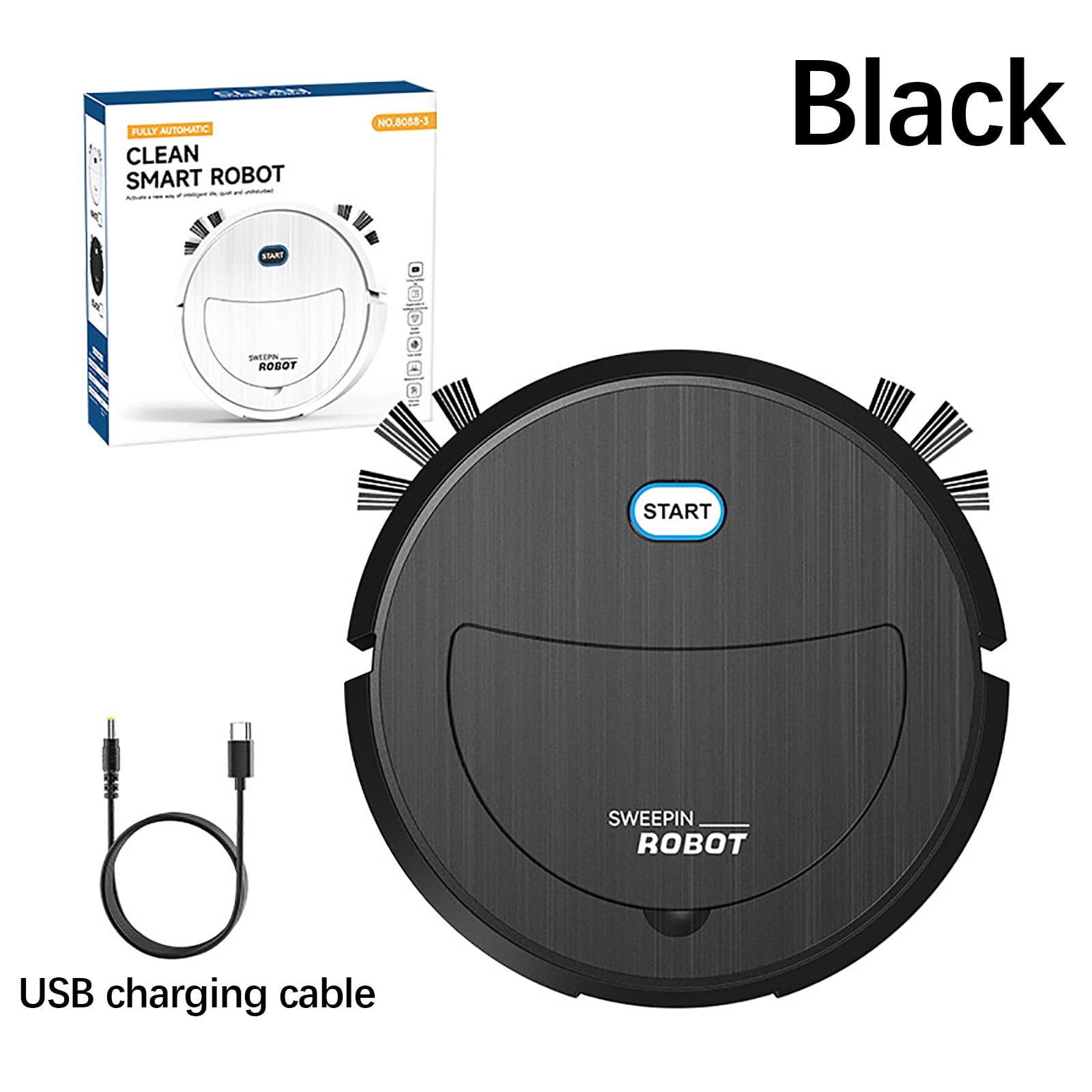 Robot Vacuum Cleaner with Sweeping, Suction, and Mopping Functions, 21.5 cm Diameter, 5.4 W, 60 Min Runtime, USB Charging