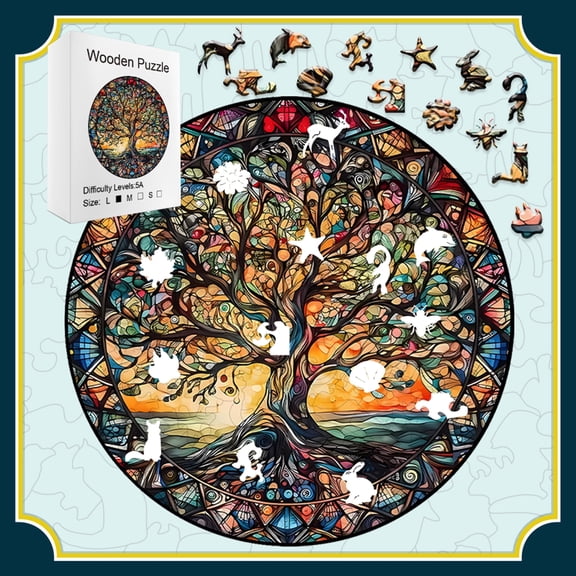Wooden Jigsaw Puzzle with Tree of Life Theme - Durable, Artistic for Intellectual Fun, Home Decor & Family Bonding