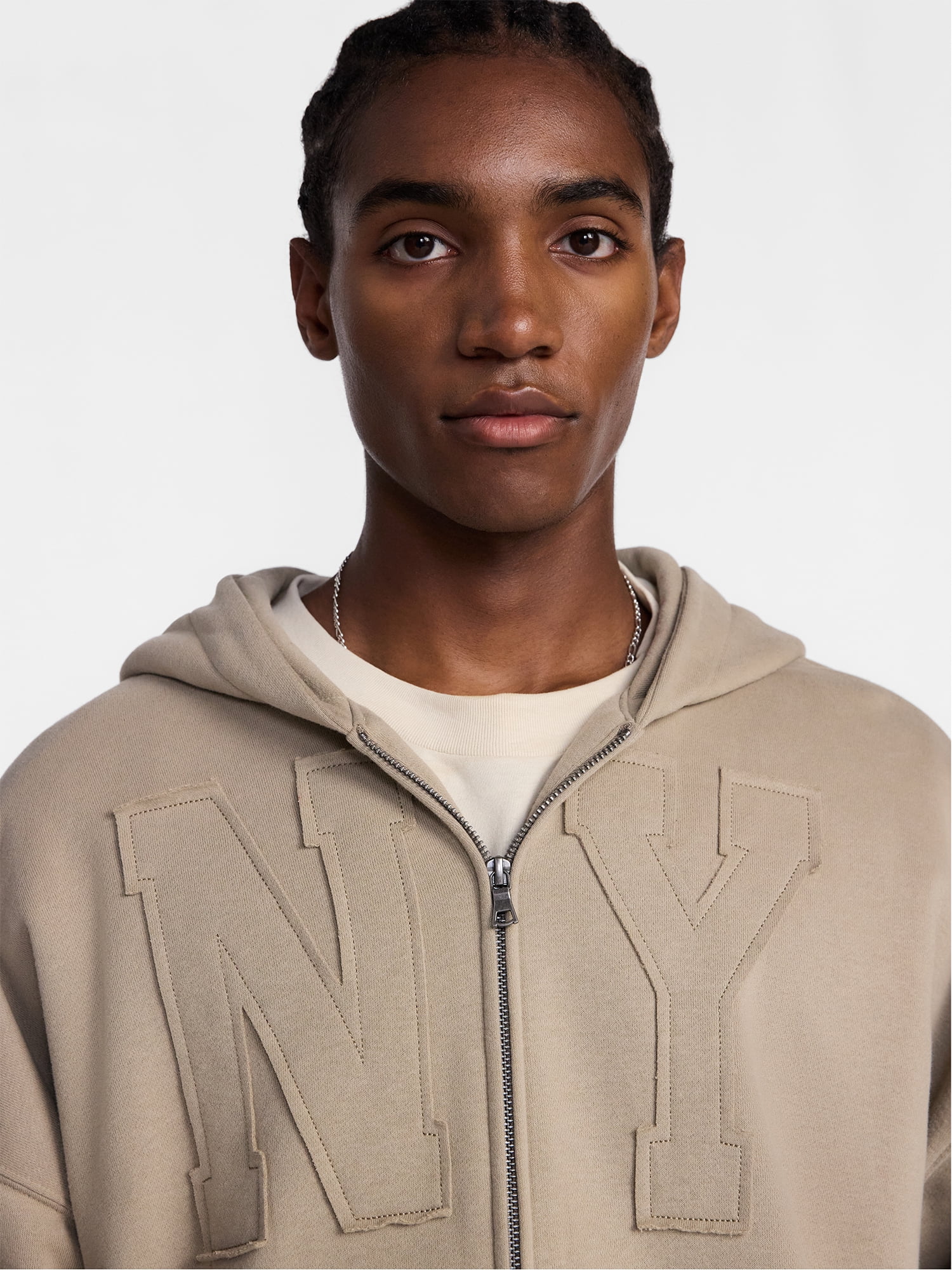 No Boundaries Zip Up Oversized Hoodie with Applique Detail, Men's and Big Men's XS-3XL