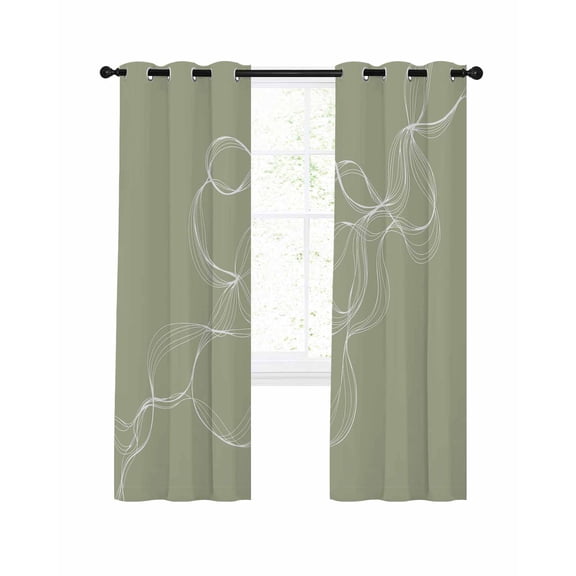 Sage Green Blackout Curtains, Light Blocking Print Window Curtains, Minimalist Abstract Modern White Art Thermal Insulated Window Drapes for Living Room Kitchen Cafe 2 Panels, 55"W x 39"L