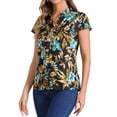 thumbnail image 4 of Blusas de trabajo de satén INSPIRE CHIC para mujeres, blusa casual de negocios con mangas de capucha, floral vintage, M negro, 4 of 6
