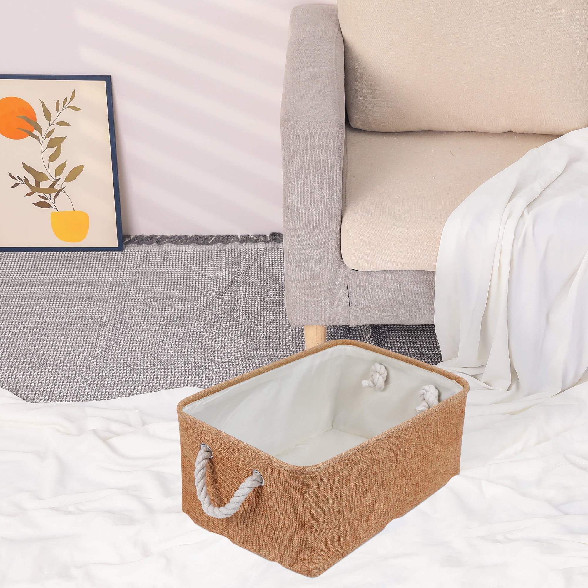 Unique Bargains Storage Bin with Handles for Closet Organizers Rose Gold 14.2"x10.2"x6.3"