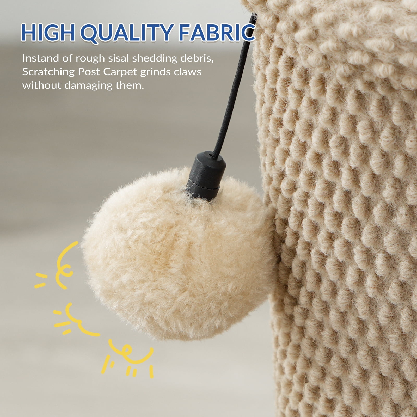 Cat Craft 41.73 ” Beige Faux Fur Large Cat Scratching Post with Replaceable Toys and Sturdy Base