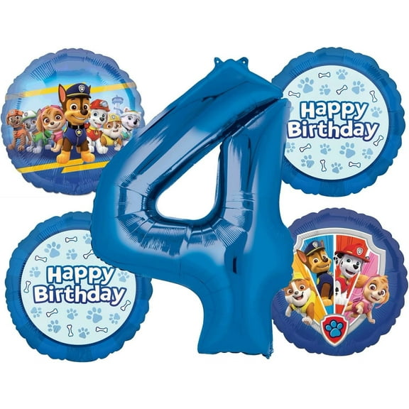 Anagram Paw Pups on Patrol 4th Birthday Party Supplies Chase Marshall Rubble Skye and Everest Balloon Bouquet Decorations