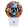 thumbnail image 2 of Round LED Night Lights Lamp with Dusk to Dawn Sensor, Skull Adorned With Roses And Butterflies Night Light Plug Into Wall for Kids Room, Bedroom, Bathroom, Kitchen, Hallway, 2 of 4