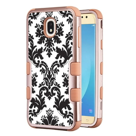 - 3-Layer Case for Samsung Galaxy J7 Crown / J7 aura / J7 Star / J7 Refine / J7 (2018), OneToughShield ® Hybrid Shockproof Protector Phone Case (Rose Gold Color) - Victorian White/Black