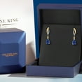 thumbnail image 5 of Gem Stone King 925 Silver and 10K Yellow Gold Blue Created Sapphire and White Lab Grown Diamond Dangle Earrings for Women | 2.24 Cttw | Gemstone September Birthstone | Pear Shape 8X5MM, 5 of 6