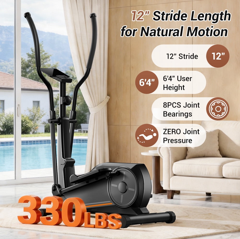 LEZEE Magnetic Drive Elliptical Machine for Home – 8 Resistance Levels, 12" Stride, LCD Display & 330 lb Capacity