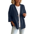 thumbnail image 2 of BRELIL Women's 3/4 Sleeve Button Down Cardigan Open Front Casual Shacket Fall Outfit Loose Knit Top for Women Autumn Vacation, Navy XL, 2 of 8