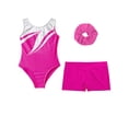 thumbnail image 4 of iiniim Kids Girls Sleeveless Rhinestones Gymnastics Leotards with Athletic Shorts and Hair Tie Figure Ice Skating Hot Pink 8, 4 of 7