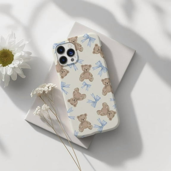 Coquette Teddy Bear Blue Bows Phone Case for iPhone 11 12 13 14 15 16