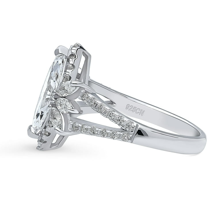 Marquise Flower Design Ring Cubic Zirconia Band Rhodium on Sterling Silver Marquise Flower Design Ring Cubic Zirconia Band Rhodium on Sterling Silver