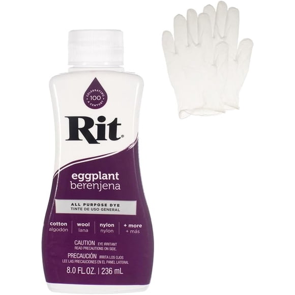 Rit All Purpose Liquid Dye for Cotton, Linen, Rayon, Silk, Wool, and Nylon Fabrics – Eggplant 8 fl oz. with Gloves Included