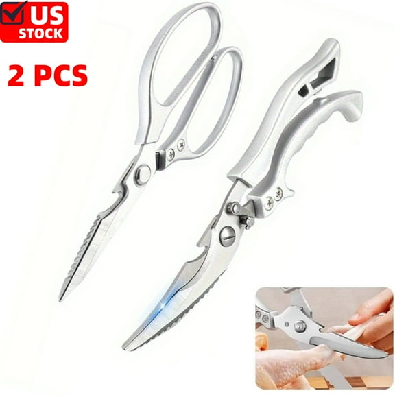 2PCS Poultry Shears-Heavy Duty Sharp Stainless Steel Kitchen Scissors for Cutting Chicken, Meat, Fish and Vegetables, Bone Cutting Shears with Safety Lock