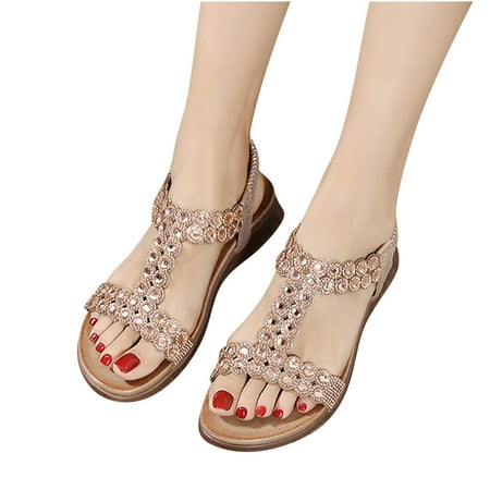 

Ovzne Sparkly Sandals Sandals For Women Summer Sandals For Women Flat Slip On Sandals Crystal Roman Shoes Open Toe Casual Sandals Slides Shoes For Women