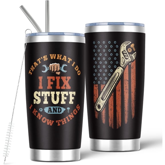 Gifts for Dad Men Grandpa, Birthday Gifts for Men Unique, Best gifts for men,That''s What I Do I Fix Stuff, Funny Gifts Ideas for Coworker Mechanic, 20 Oz Travel Tumbler With Lid And Straws