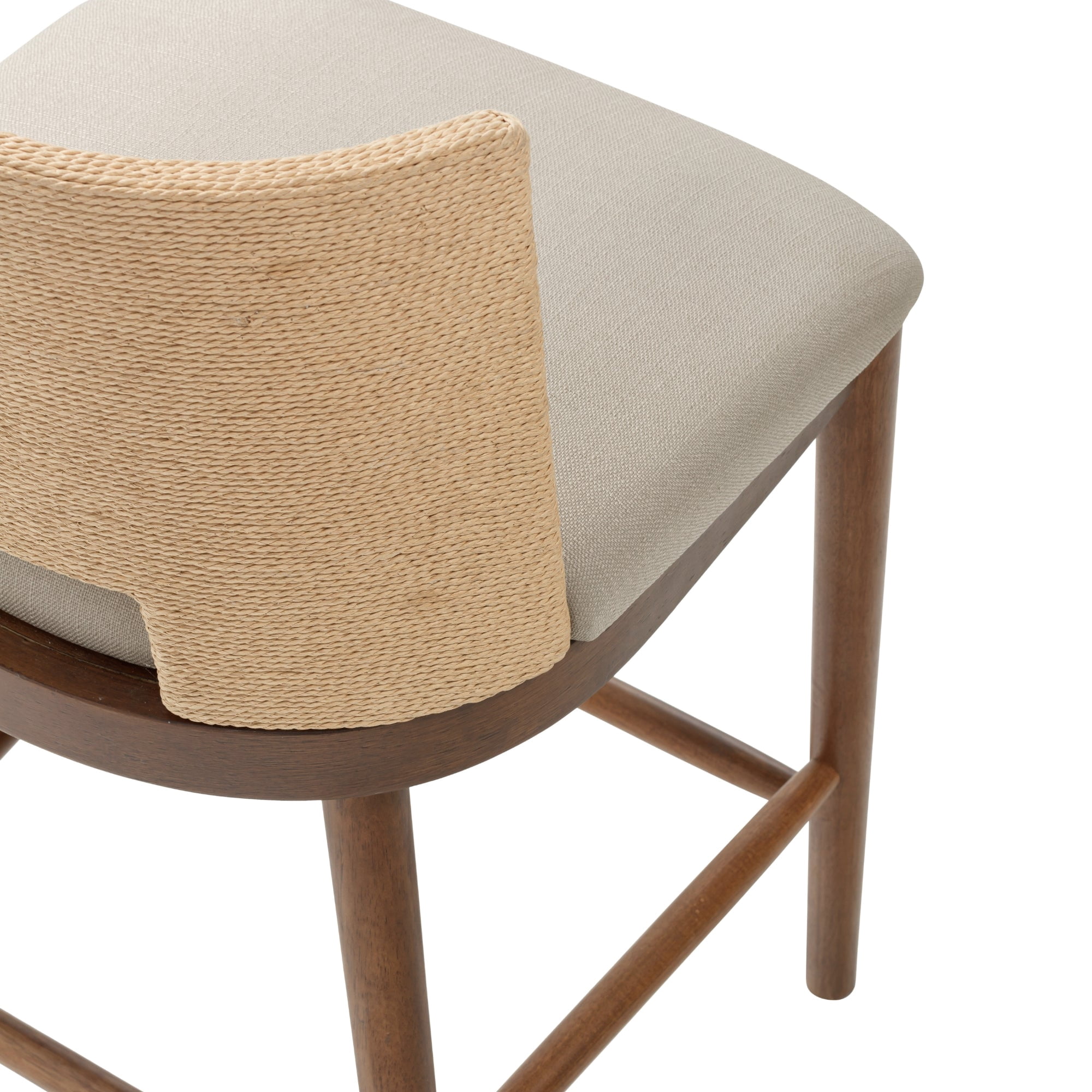 Nathan James Webster Bohemian Round Back Bar Stool, Upholstered Bar Stool with Seagrass Backrest for Kitchen or Bar, Medium Brown Set of 2