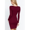thumbnail image 4 of Saronite Basic Bodycon Ribbed Knit V Neck Long Sleeve Mini Dress, Wine (Women's), 4 of 4