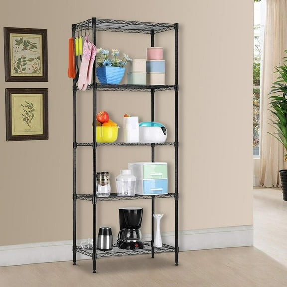 ZOPan 21"x11"x59" 5 Tiers Wire Shelving Unit Metal Shelf Rack 551 LBS Capacity Black
