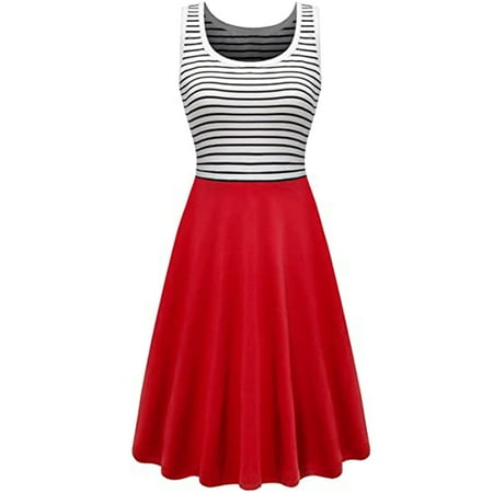

Long Sleeve Dress for Women Valentines Dress for Women Fashion Women Cold Shoulder Summer Casual Stripe Loose Fit Sleeveless Vest Dress Summer Savings Prom Dresses for Women Womens Dress Pants
