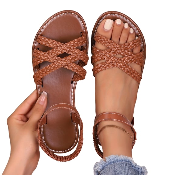 LTTVQM Flat Sandals for Women Platform Slip on Open Toe Ankle Strap Boho Vacation Orthopedic Sandals Arch Support Comfortable Walking Shoes Light Brown 36(US-5.5)