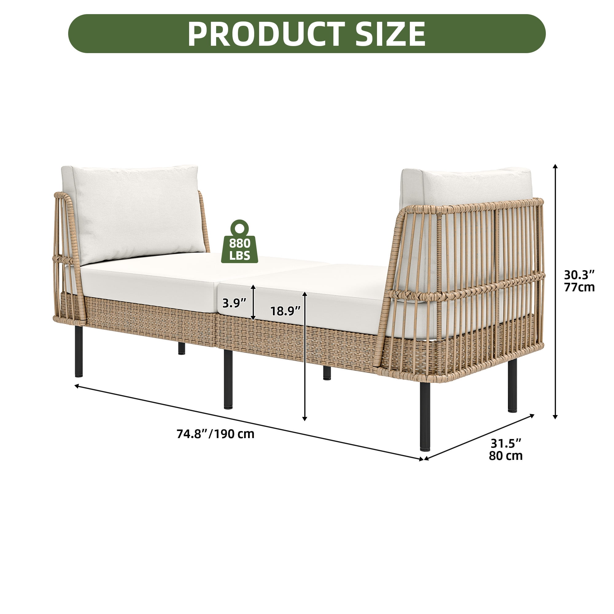 Uforic Patio Rattan Daybed Lounge,Chaise Lounge Chair - Beige