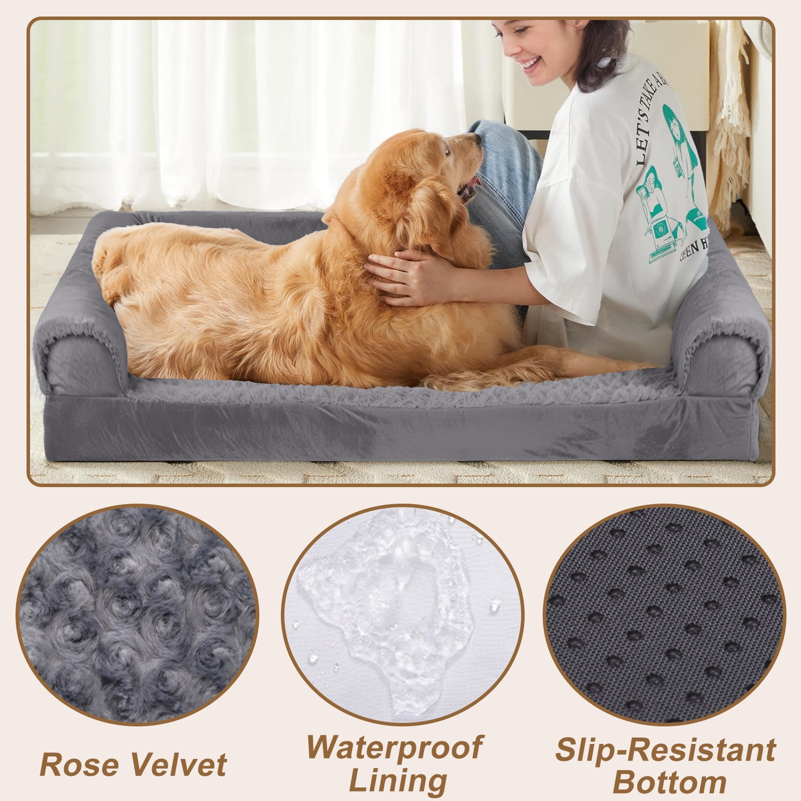 PayUSD Dog Beds for Extra Large Dogs Waterproof Orthopedic Pet Sofa with Removable Washable Cover