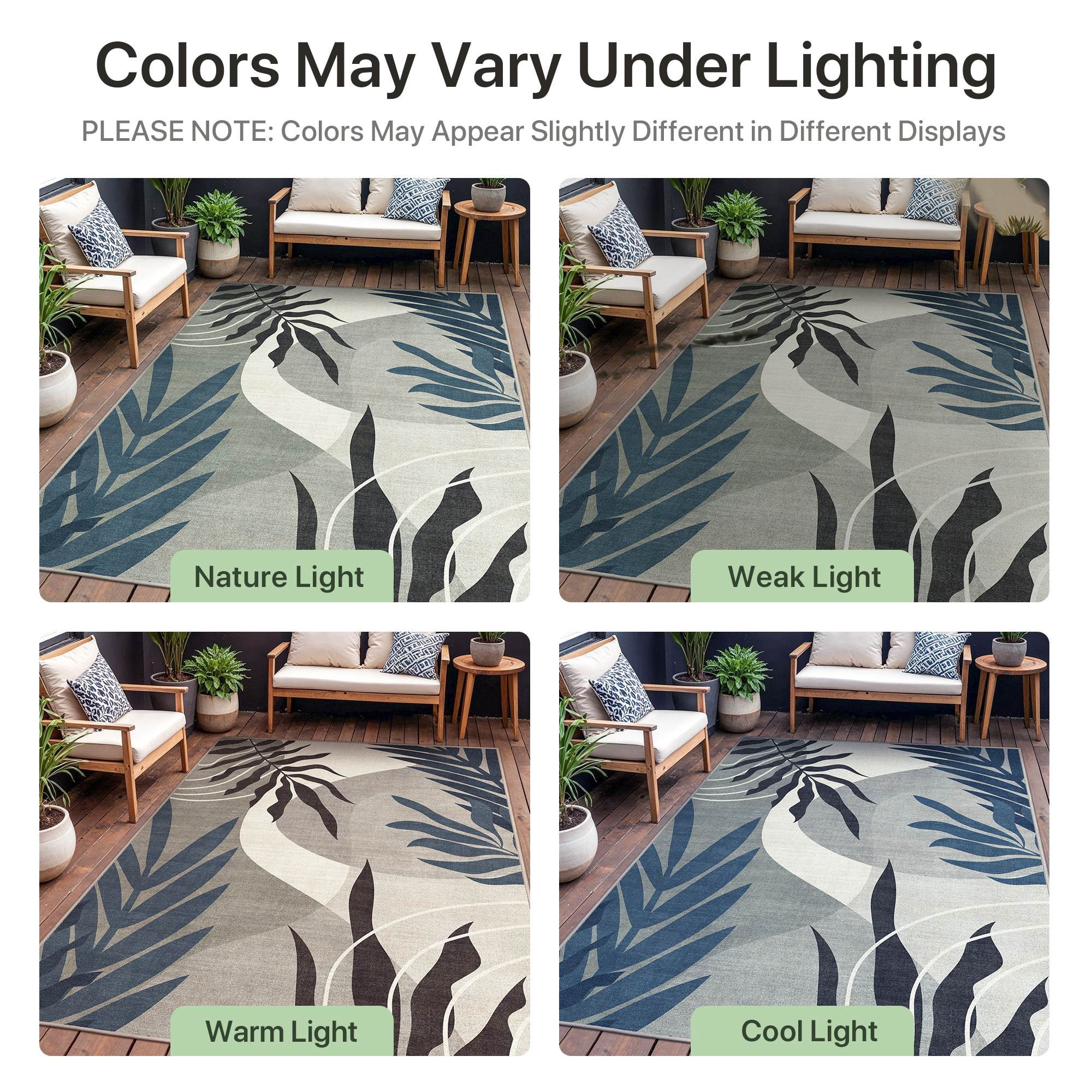 DEORAB Outdoor Rug 5'X8' Chenille Patio Carpet Three-Layer Material Imitation Silicone Spot Molding Camping Outside RV Mat,Blue&Grey