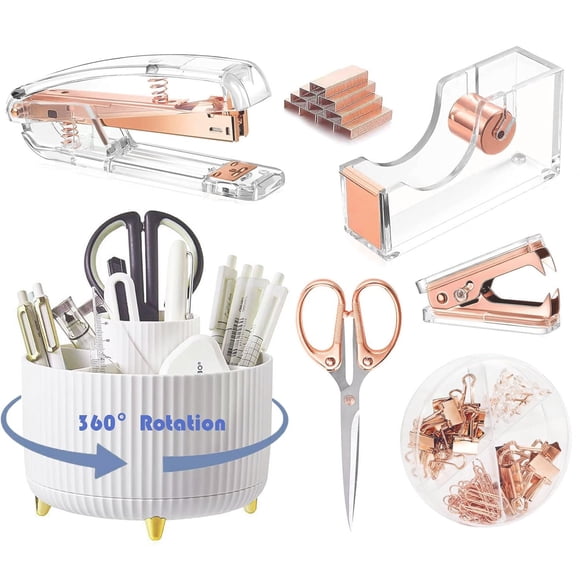 Set organizador de escritorio Gawsey en oro rosa con portalápices giratorio 360°