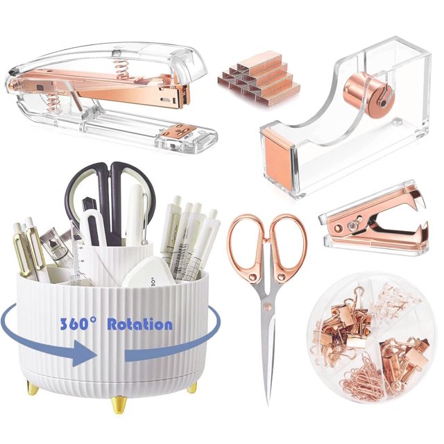 Set organizador de escritorio Gawsey en oro rosa con portalápices giratorio 360°