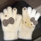 thumbnail image 2 of 2025 Korean Style Autumn Winter Retro Plaid Cat Gloves Faux Mink Fleece Warm Fingerless Mittens Wood Button Bow Outdoor Cold Protection Multiple Desig, 2 of 5