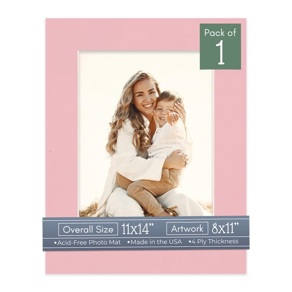 Soft Pink Picture Frame Mat for 11x14 Frames - Fits 8x11 Photos - 1 Mat