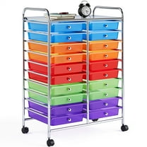 Topeakmart 20 Drawers Rolling Storage Cart Bin Organizer on Wheels Scrapbook Paper Office School Organizer, Multicolor