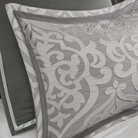 8pc California King Eliot Jacquard Comforter Set Silver: Madison Park, Hypoallergenic, Embroidered, Machine Washable