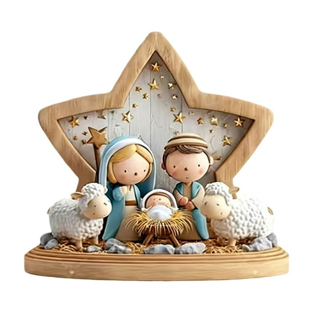 Tauxra Acrylic Rotating Standing Sign 2D Character Birth Scene Decoration for Living Room Bedroom, 3.94 Inch Clear Plastic Desktop Ornament with Spinning Base