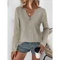 thumbnail image 2 of Buigttklop Women'S Casual Knitted Cotton Shirts Tops Solid Lightweight Long Sleeve Pullover 2024 Fall Winter Henley Tunic Blouse, 2 of 6