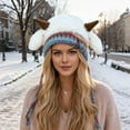 thumbnail image 2 of Bainana Winter Hat For Women Color Block Stretchy Earflap Santa Hats With Deer Fashion Warm Women Outdoor Headwear White, 2 of 6