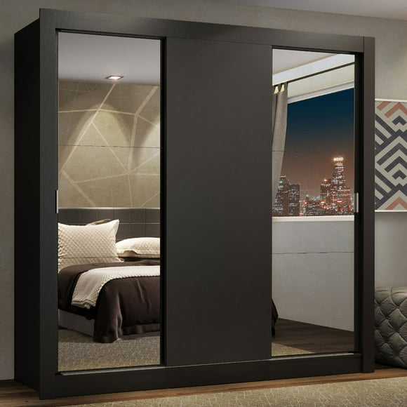 Ropero Closet Madesa Lyon Plus 3 Puertas Con Espejos Negro