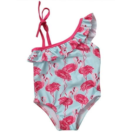 

Bmnmsl Little Girls Swimwear Sleeveless Flamingo Ruffle Straps Tie Swimwear