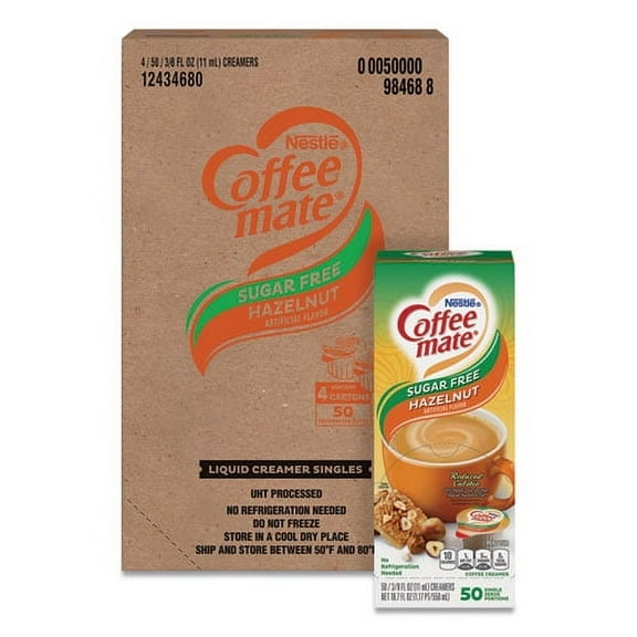 Liquid Coffee Creamer, Sugar-Free Hazelnut, 0.38 Oz Mini Cups, 50/box, 4 Boxes/carton | Bundle of 5 Cartons