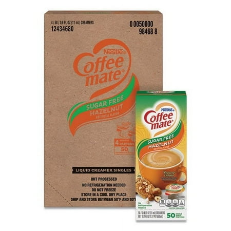 Liquid Coffee Creamer  Sugar-Free Hazelnut  0.38 Oz Mini Cups  50/box  4 Boxes/carton BB 7/2024