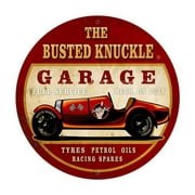 Busted Knuckle BUST047 28 x 28 in. Old Race Car Round Metal Sign