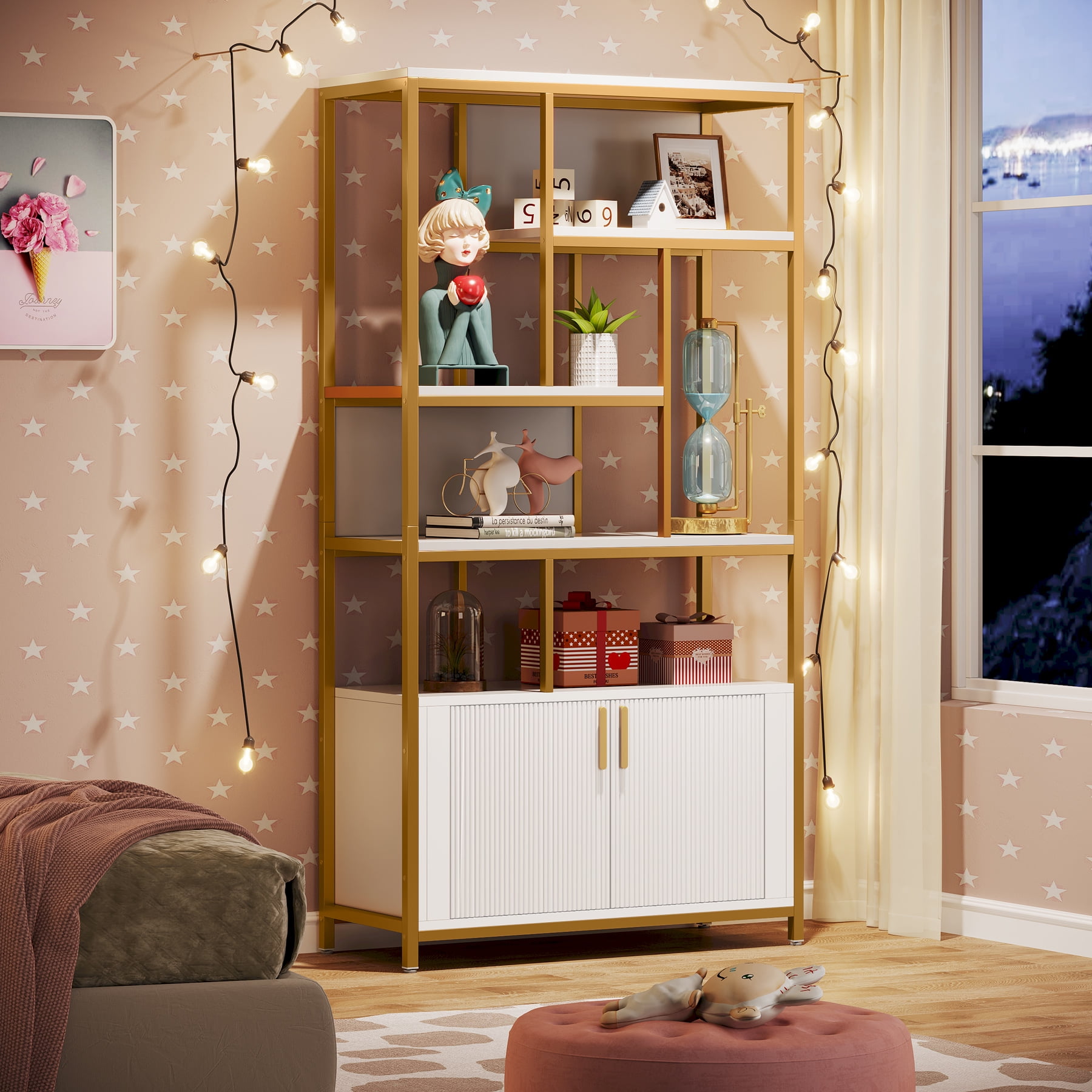 Tribesigns 70.9" Tall Bookshelf with Doors, White Etagere Bookcase with